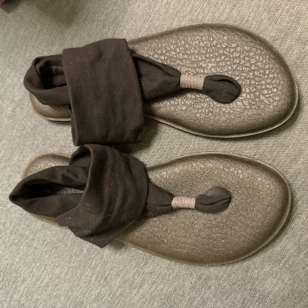 Sanuk Yoga Sling 2 Black Fabric Knit Thong Slingback Sandals SWS10001 Womens 8